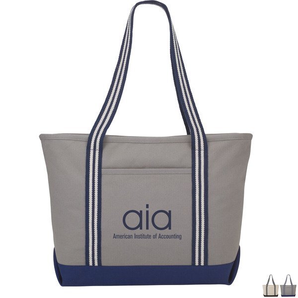 Stripe Handle 20oz. Cotton Canvas Zippered Boat Tote