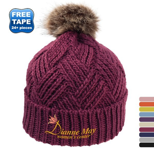 Cross Hatch Beanie with Faux Fur Pom