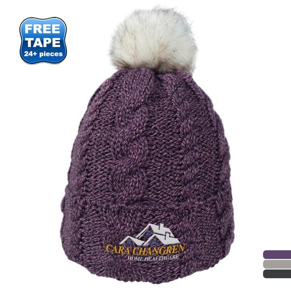 Knit Beanie with Faux Fur Pom and Plush Lining