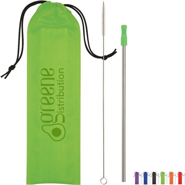 Stainless Steel Straw w/ Cleaning Brush & Pouch