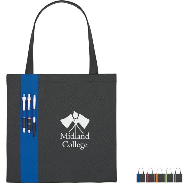 Colony Non-Woven Tote Bag w/ Pen Loop Accent Stripe