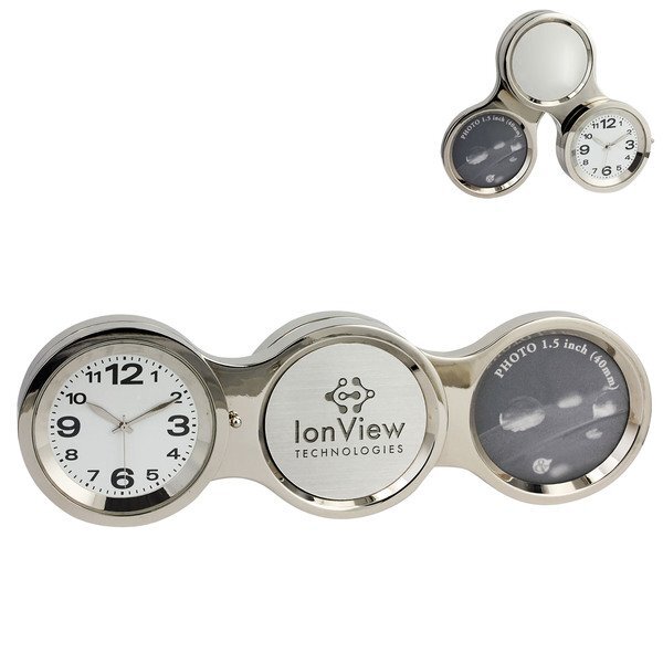 Free Form Metal Desk Clock with Photo Frame