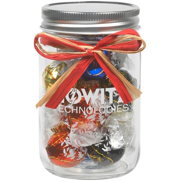 Raffia Bow Glass Mason Jar with Lindt® Truffles, 12oz.