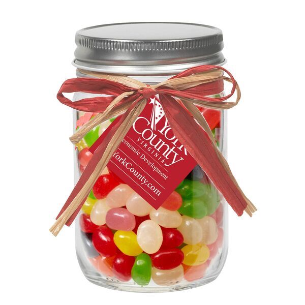 Raffia Bow Glass Mason Jar with Assorted Jelly Beans, 12oz.