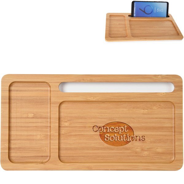Bamboo Wireless Charging Pad Desktop Organizer