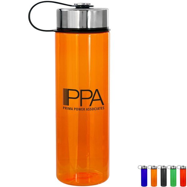 Metal Lanyard Lid Colorful Water Bottle, 24oz.