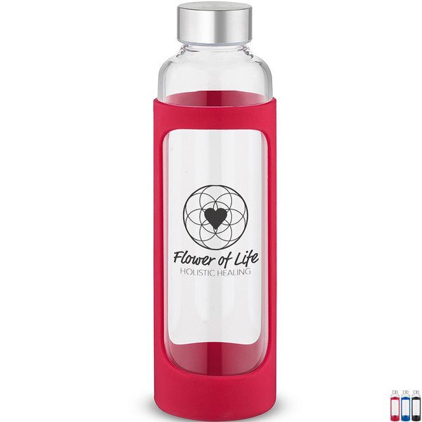 Tioga Glass Water Bottle with Silicone Sleeve, 20oz.