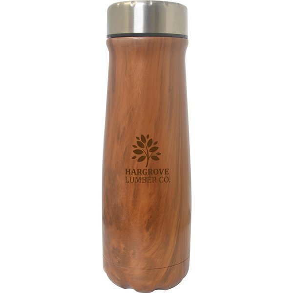 Pexx Wood Tone Double Wall Stainless Steel Bottle, 20oz.