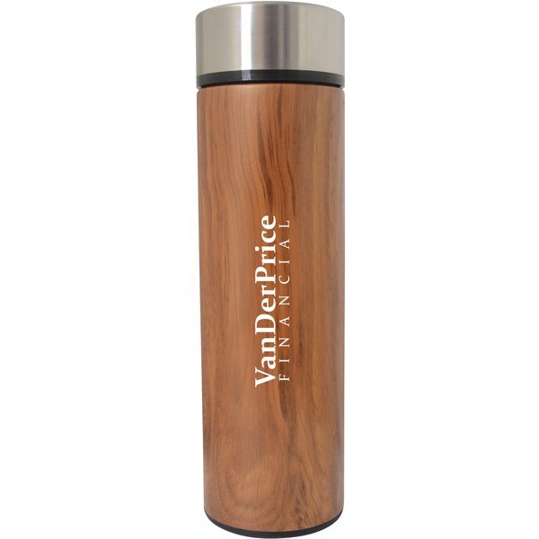 Wood Grain Double Wall Stainless Steel Vacuum Bottle, 17oz.