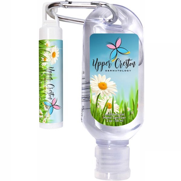 Tottle Antibacterial Hand Sanitizer Gel w/ Carabiner, 2oz. & SPF-15 Clip Lip Balm