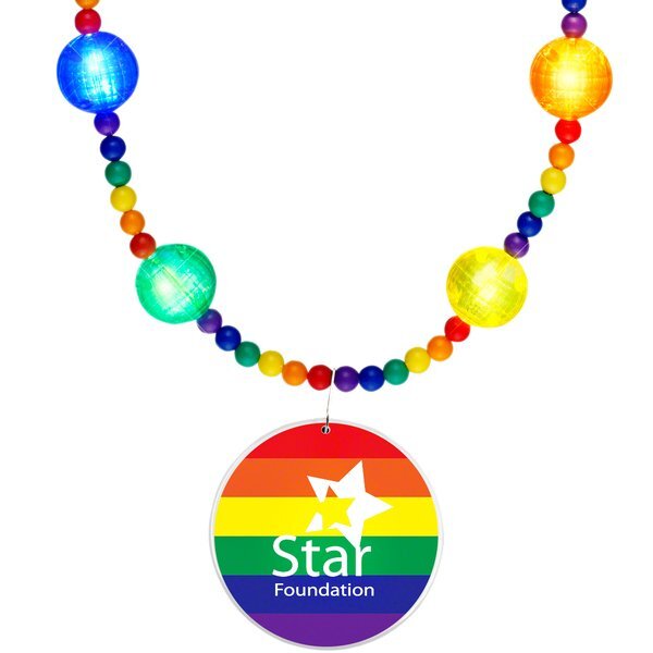 Light Up LED Party Beads w/ Rainbow Flag Medallion