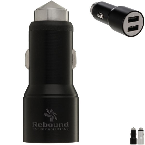 Aluminum USB Car Charger & Emergency Hammer