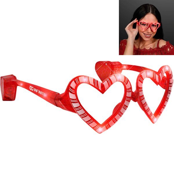 Candy Cane Heart Light Up LED Glasses