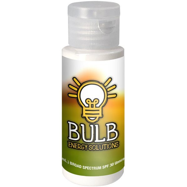 Sunscreen SPF 30 in Clear Cylinder Bottle with Clear Flip Top, 2 oz.