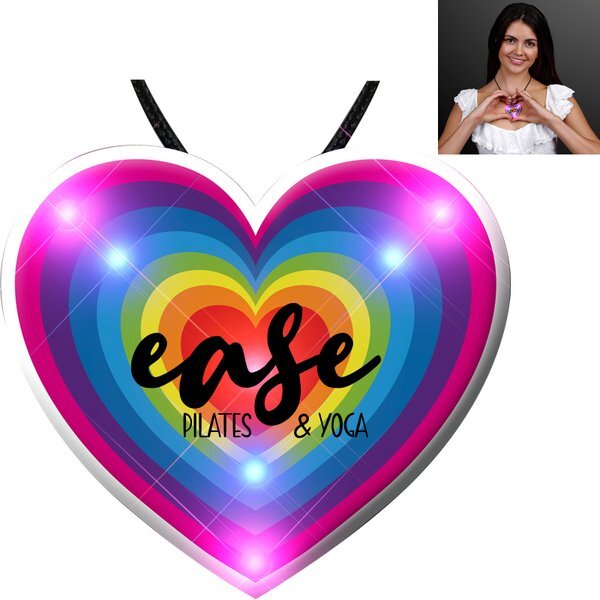 Flashing Rainbow Heart Pendant Necklace