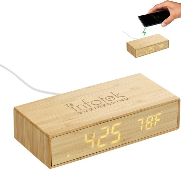 Bamboo Wireless Charging Desk Clock