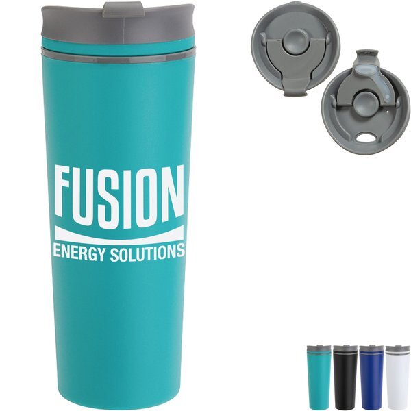 Commuter Double Wall Polypropylene Tumbler w/ Flip Top Closure, 17oz.