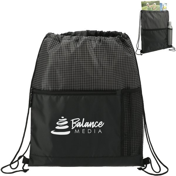Grid Nylon Drawstring Bag