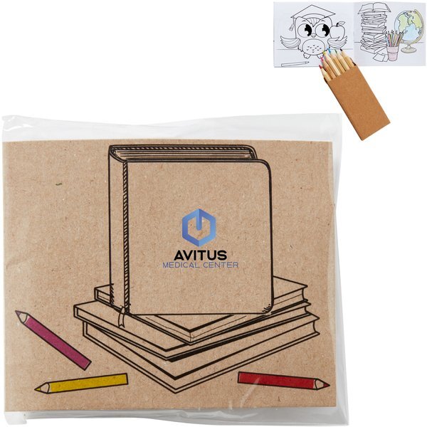 School Kids Coloring Book & 6 Color Pencil Set