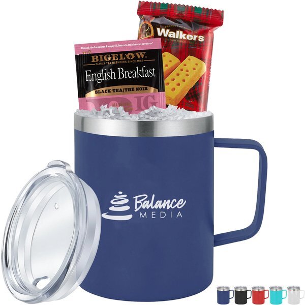 Shortbread Cookies, English Tea & Slim Camping Mug Gift Set