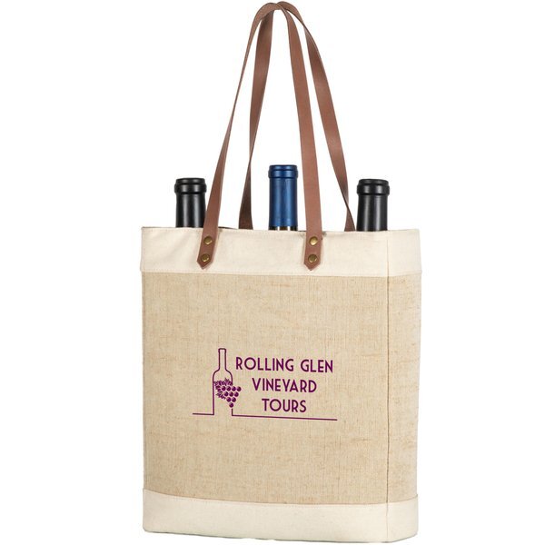 Pinot Jute Three Bottle Insulated Wine Bag