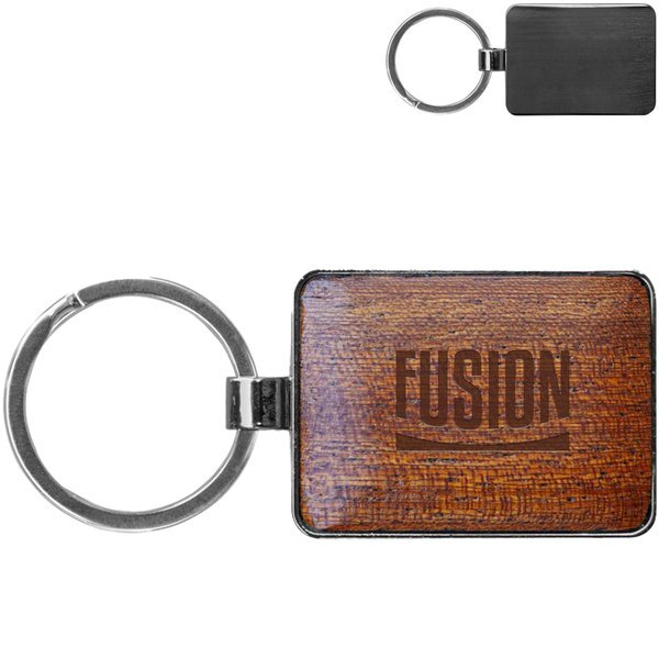 Rectangle Beveled Wood Gunmetal Key Chain