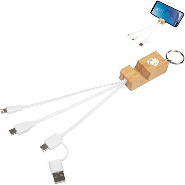 Bamboo Phone Holder Key Ring w/ Charging Cables