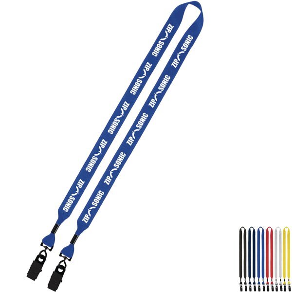 Polyester 2-Ended Lanyard with Metal Crimp & Metal Bulldog Clip, 3/4"