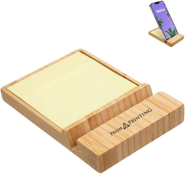 Bamboo FSC® Sticky Note Dispenser w/ Phone Holder