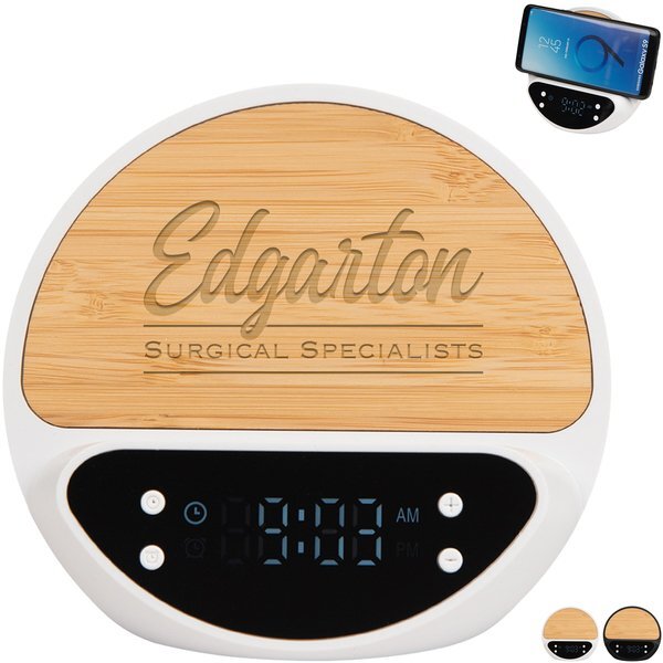 Bamboo 10W Wireless Charger w/ Digital Clock