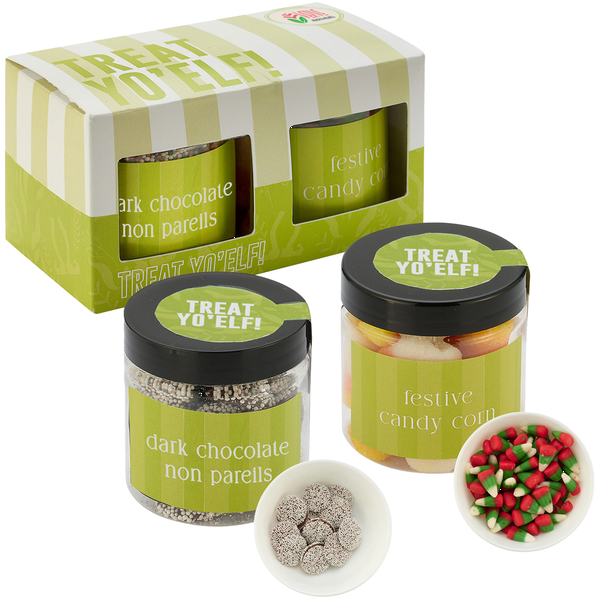 Dark Chocolate Nonpareils &  Candy Corn in 2 Way Signature Candy Jar Sets