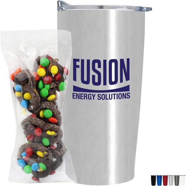 Milk Chocolate Pretzels with Mini M&M's in Straight Wall Tumbler w/ Plastic Liner 20 oz.