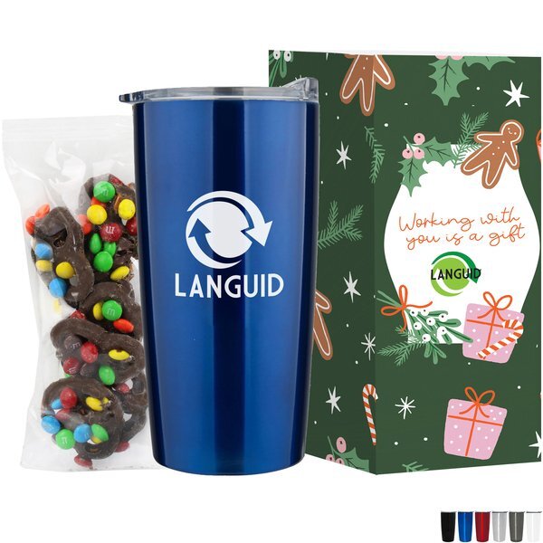 Milk Chocolate Pretzels with Mini M&M's in Vacuum Sealed  Wall Tumbler Gift Box Sets 20 oz.