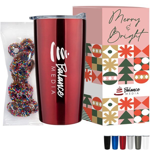 Milk Chocolate Sprinkled Pretzels in Vacuum Sealed Wall Tumbler Gift Box Sets 20 oz.