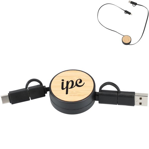 FSC® 100% Bamboo Retractable 5-in-1 Charging Cable