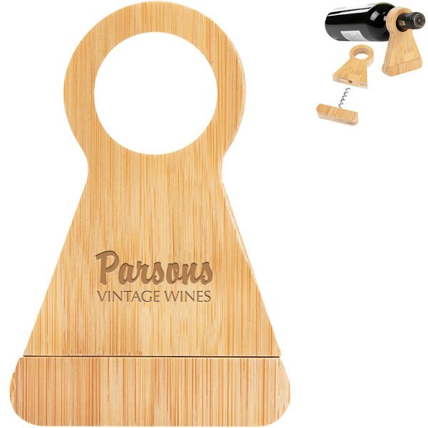 Bamboo Wine Bottle Stand w/ Corkscrew