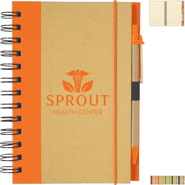 Eco-Inspired Hard Cover Notebook w/ Pen, 5" x 7"