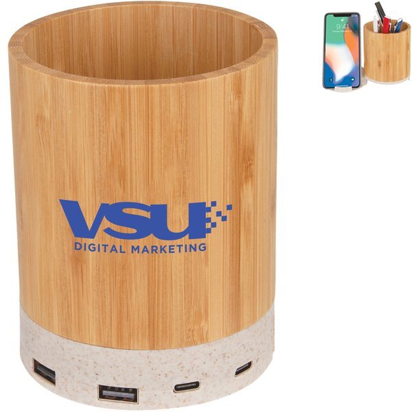 Bamboo Pen Cup w/ 10W Wireless Charger