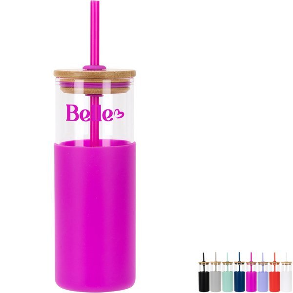 Stirling Glass Tumbler w/ Silicone Sleeve & PP Straw, 18oz.