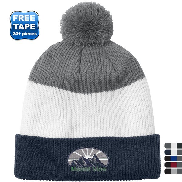 Port Authority® Cozy Striped Pom Acrylic Beanie