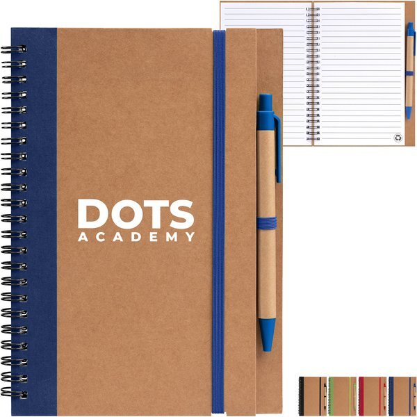 Kraft Hard Cover Spiral Notebook with Pen, 5.28" x 8.27"