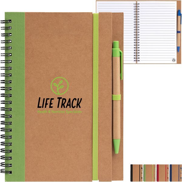 Kraft Hard Cover Spiral Notebook with Pen, Full Color