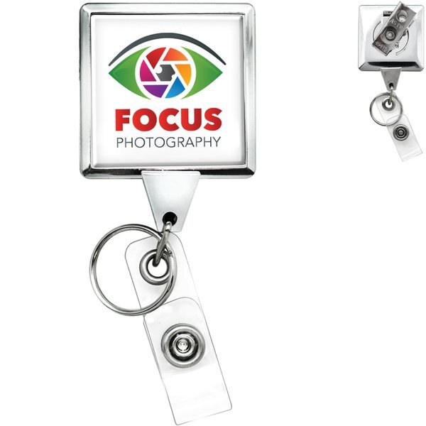 Heavy Duty Chrome Jumbo Square Badge Reel with Split Ring